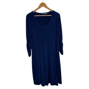 Susan Graver Womens Dress Large Blue Liquid Knit Midi Mature Every Day Feminine